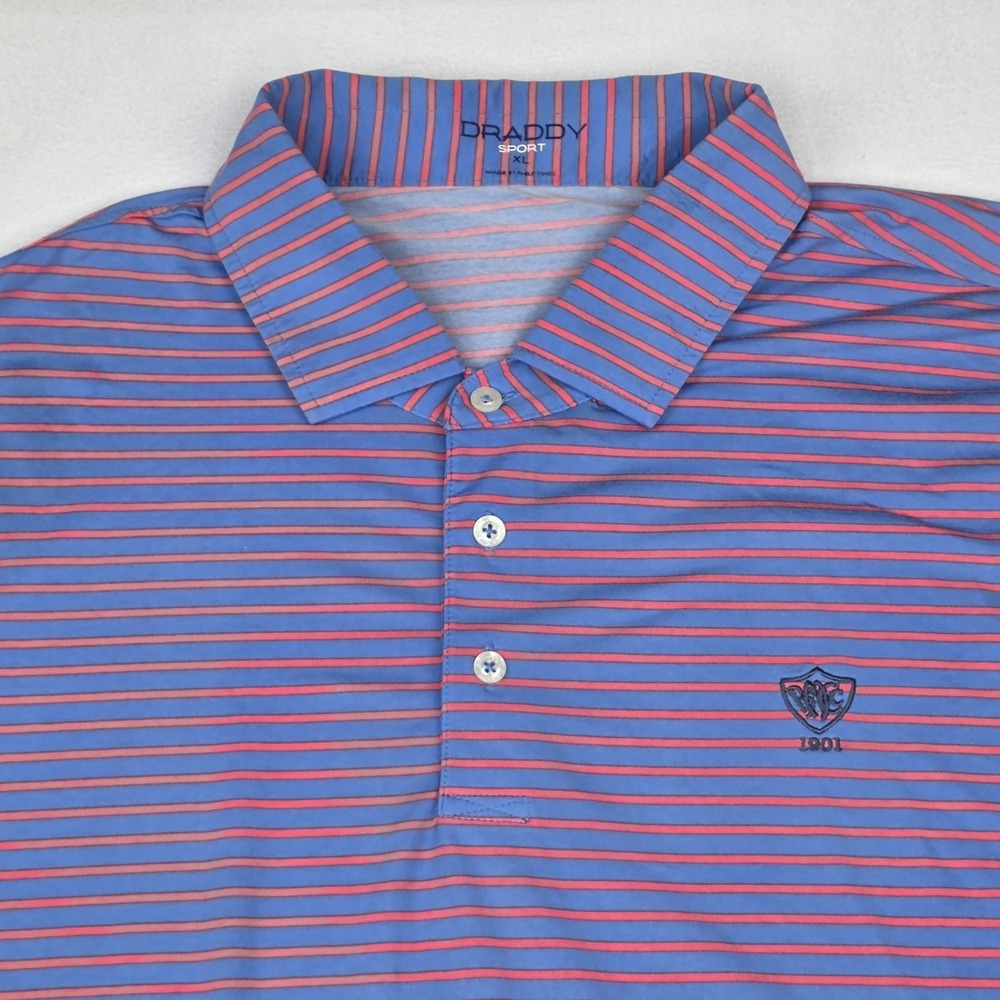 B Draddy Sport Golf Polo Shirt Mens XL Pink Striped Short Sleeve Stretch Golf